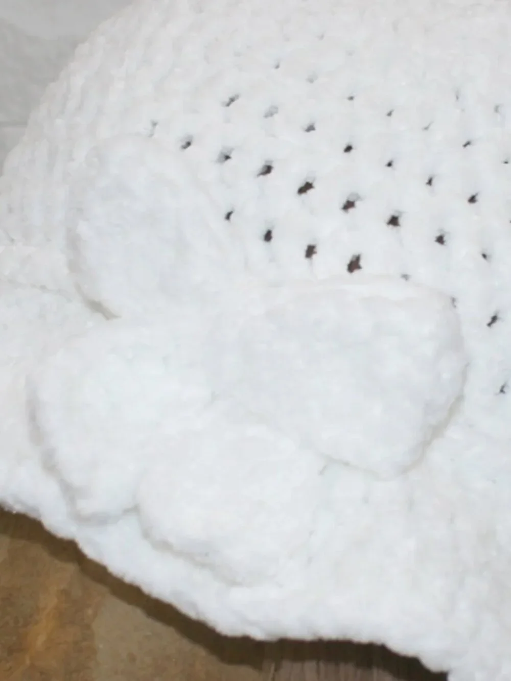 HAND CRAFTED Hat Crochet Bucket Chenille Floppy Wide Brim White Cloud Dancer